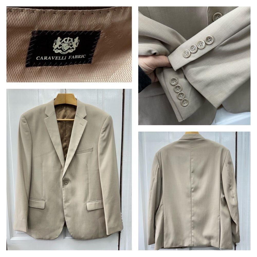 NWOT Caravelli 2 button Oxford beige suit‎ coat jacket blazer men's 42R 42 reg